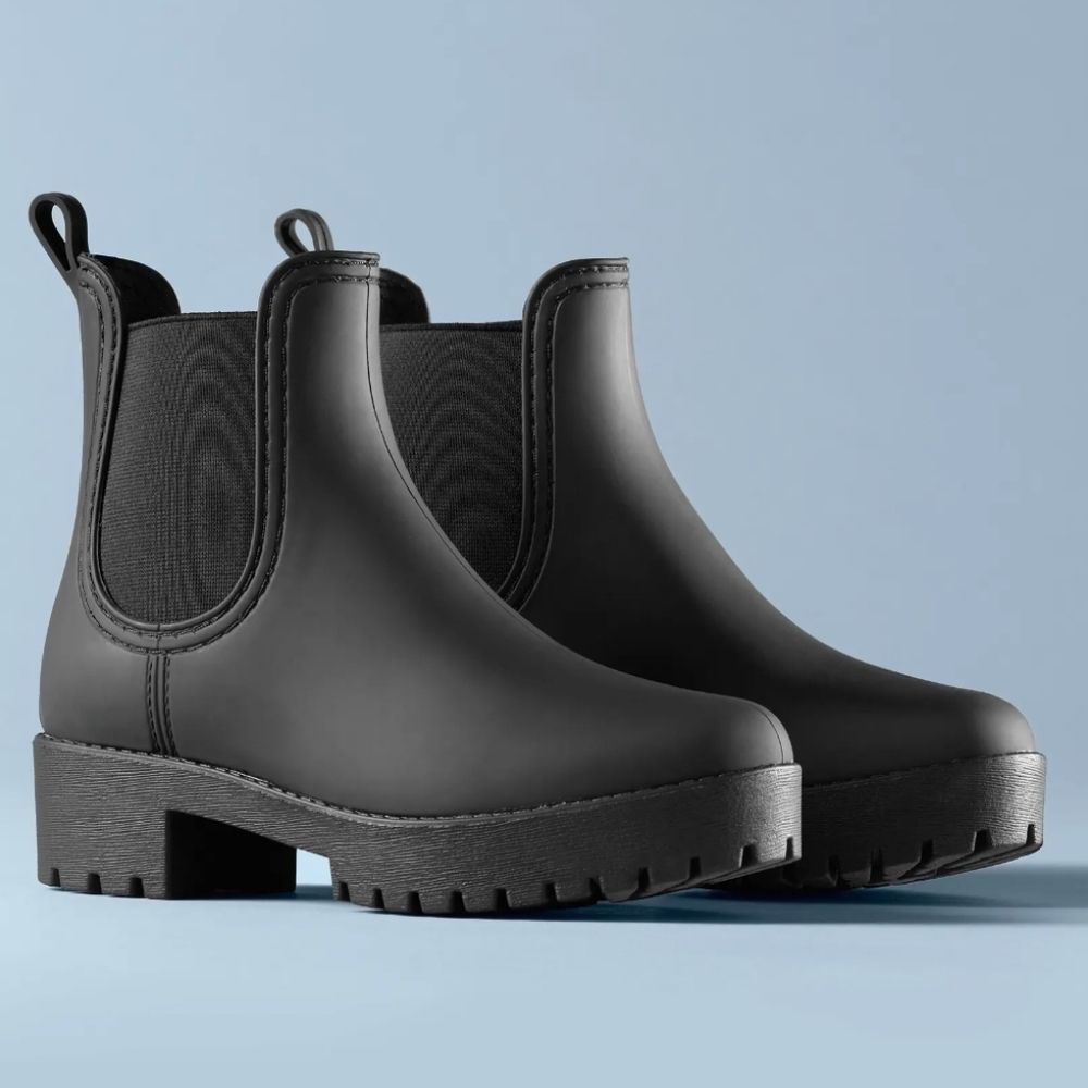 New JEFFREY CAMPBELL Cloudy Waterproof Chelsea black rubber Rain Boot (Women)